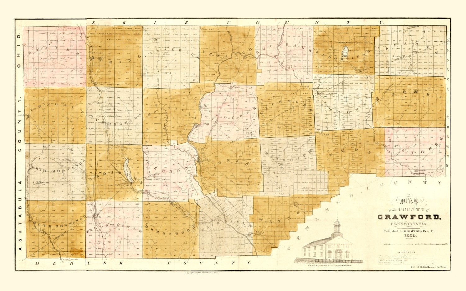 Vintage Map of Crawford County, Pennsylvania 1839