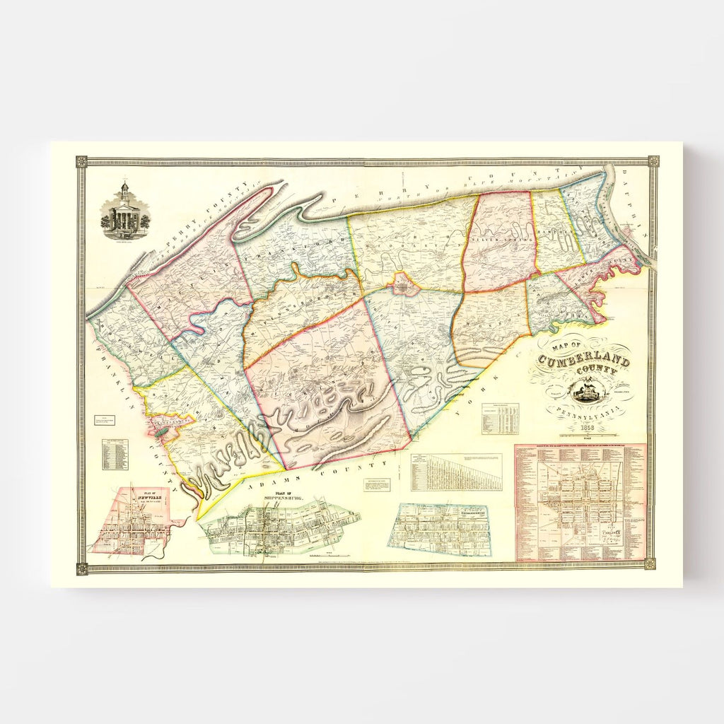 Vintage Map of Cumberland County, Pennsylvania 1858
