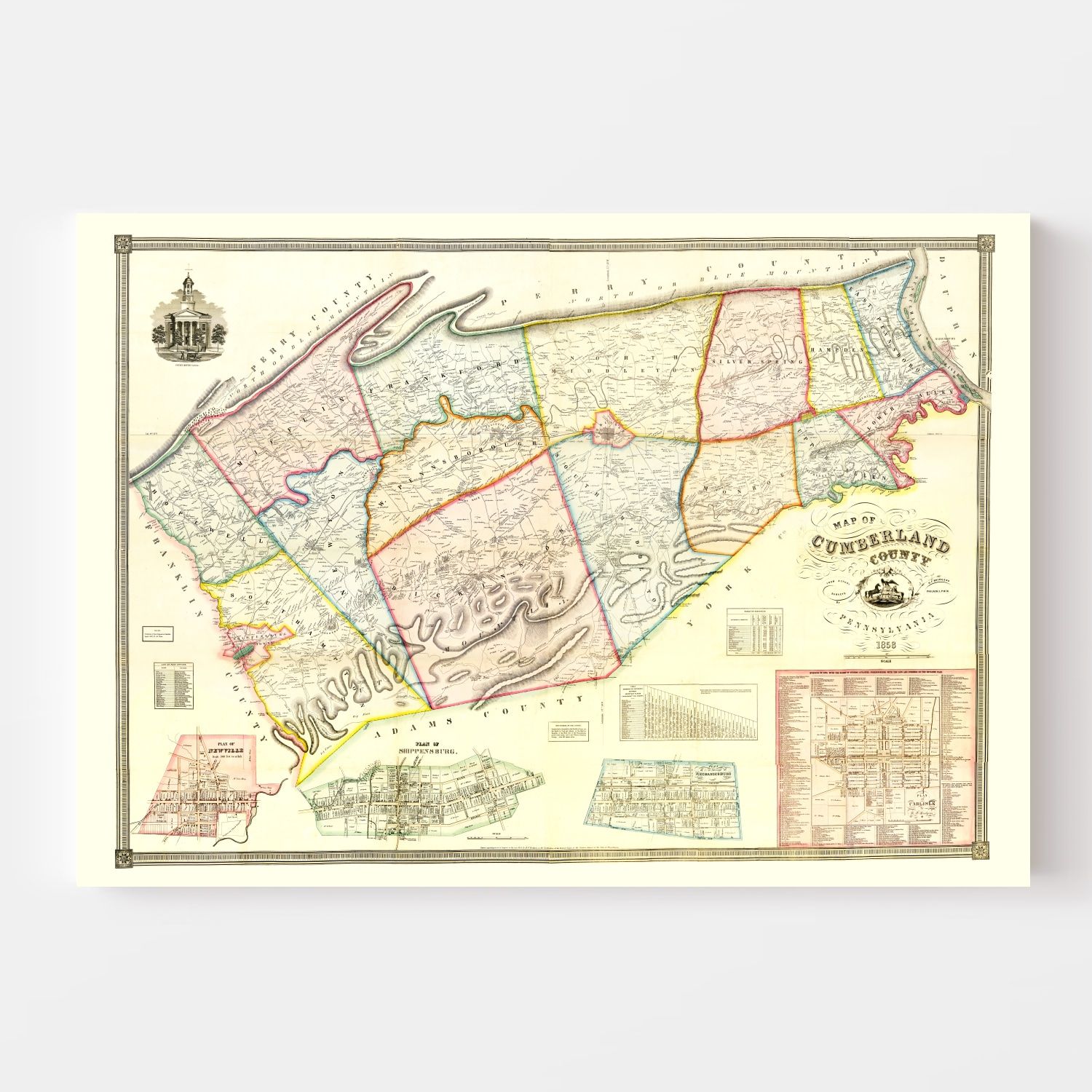 Vintage Map of Cumberland County, Pennsylvania 1858