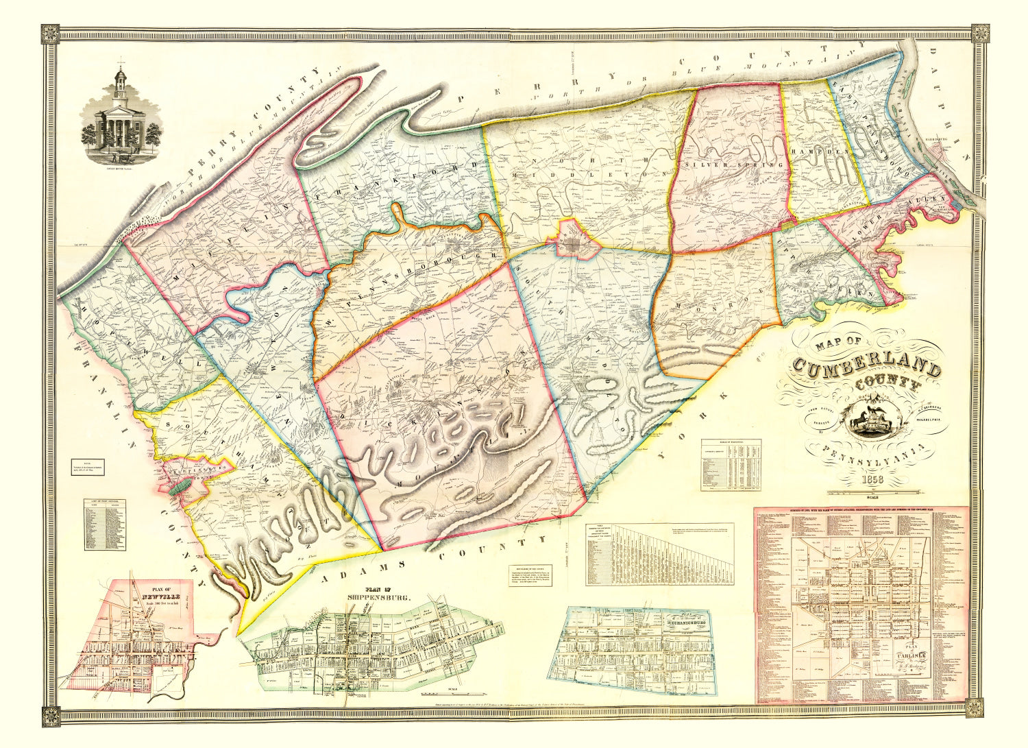 Vintage Map of Cumberland County, Pennsylvania 1858