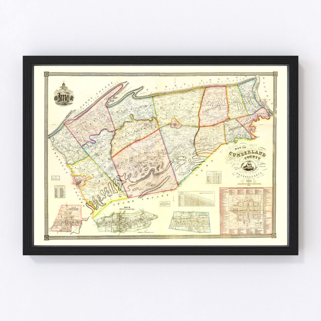 Vintage Map of Cumberland County, Pennsylvania 1858