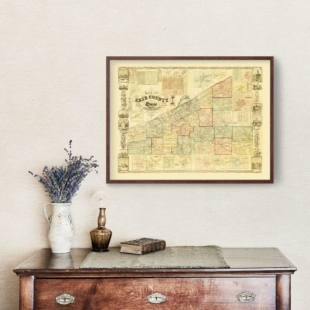 Vintage Map of Erie County, Pennsylvania 1855