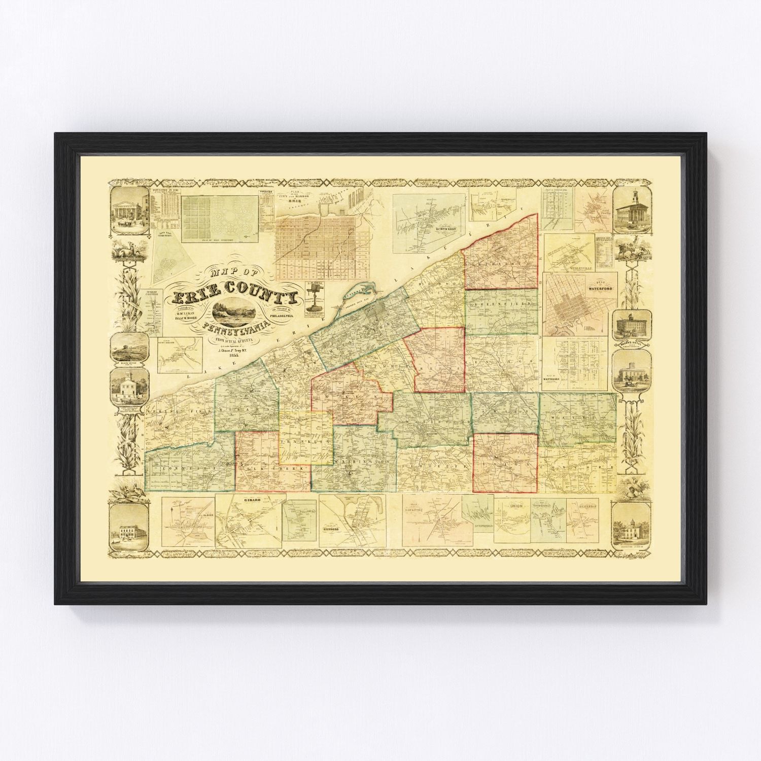 Vintage Map of Erie County, Pennsylvania 1855