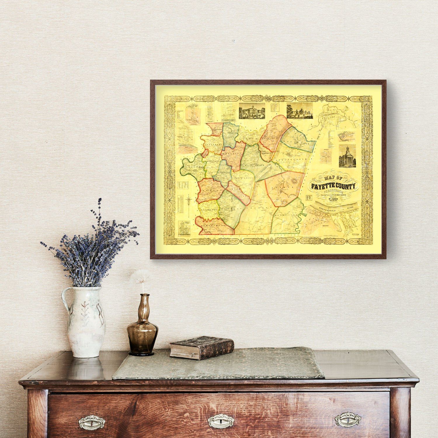 Vintage Map of Fayette County, Pennsylvania 1858