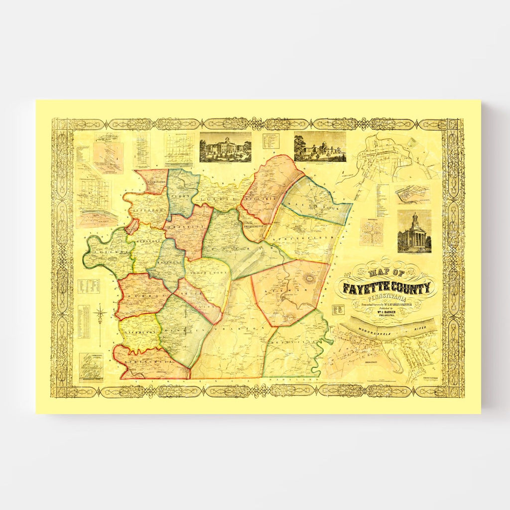 Vintage Map of Fayette County, Pennsylvania 1858