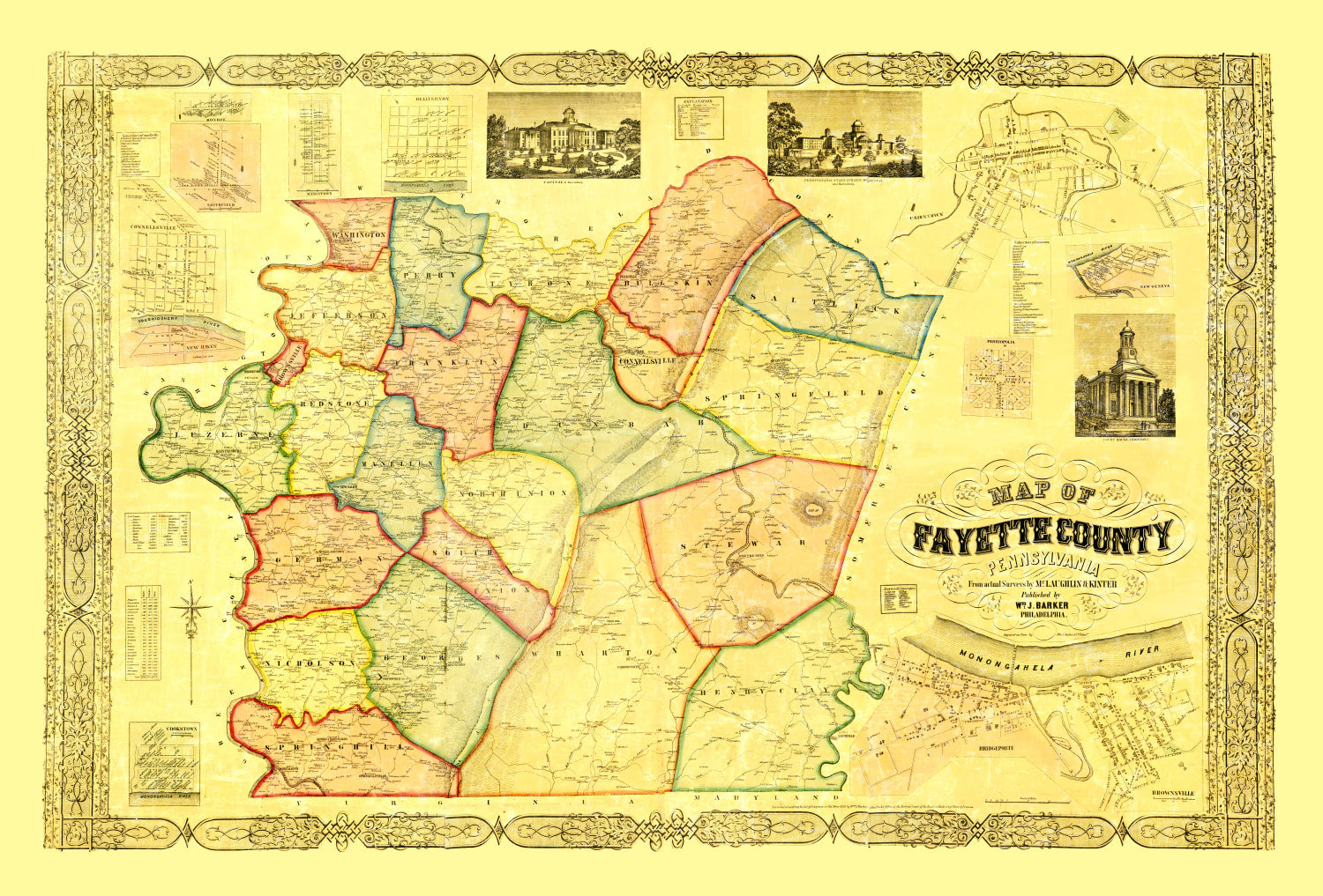 Vintage Map of Fayette County, Pennsylvania 1858