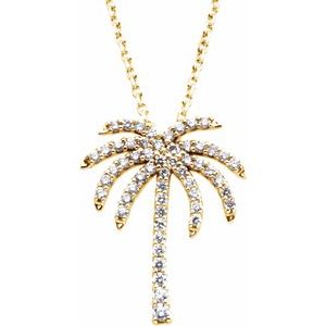14K Yellow Gold 1/4 CTW Natural Diamond Palm Tree 16" Necklace