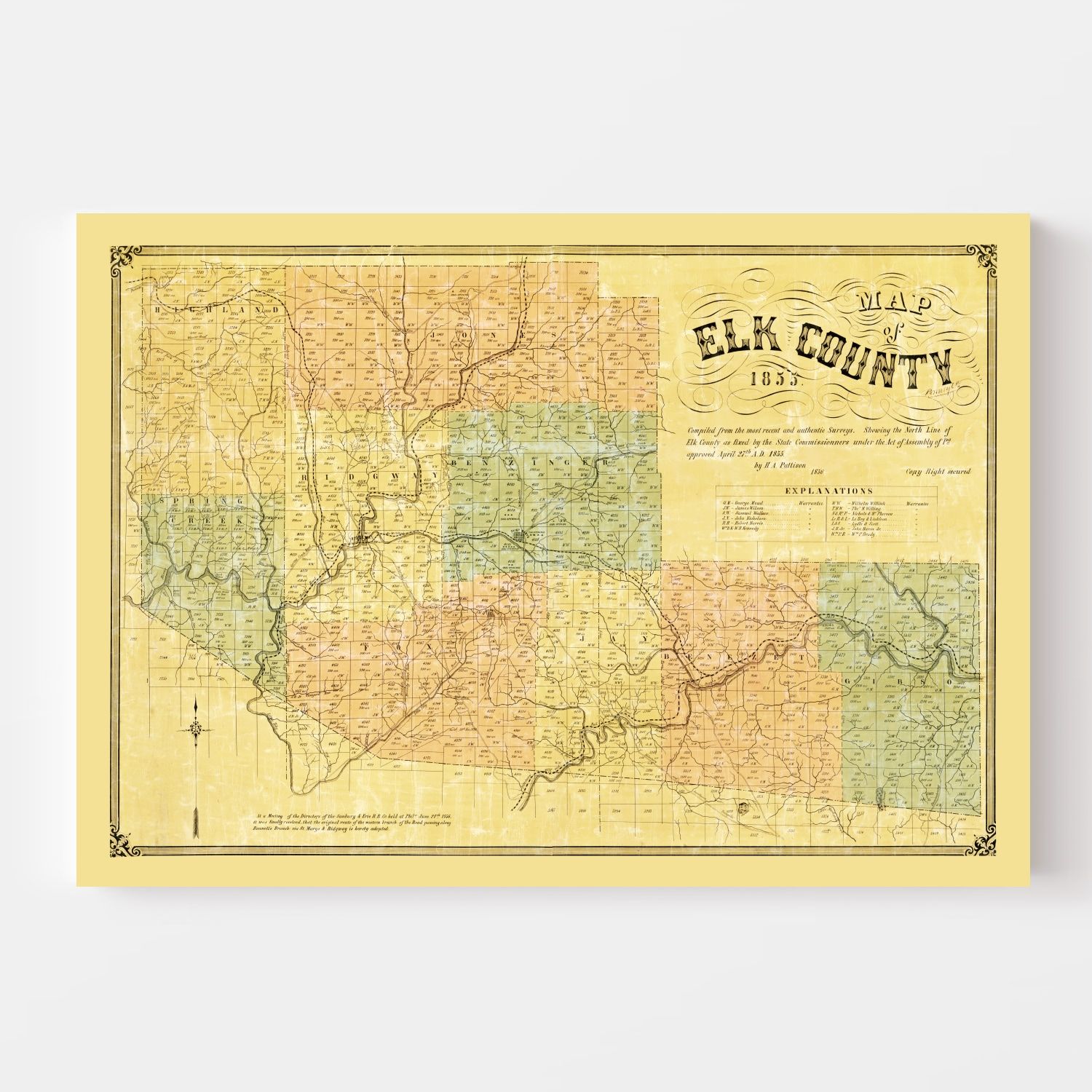 Vintage Map of Elk County, Pennsylvania 1855