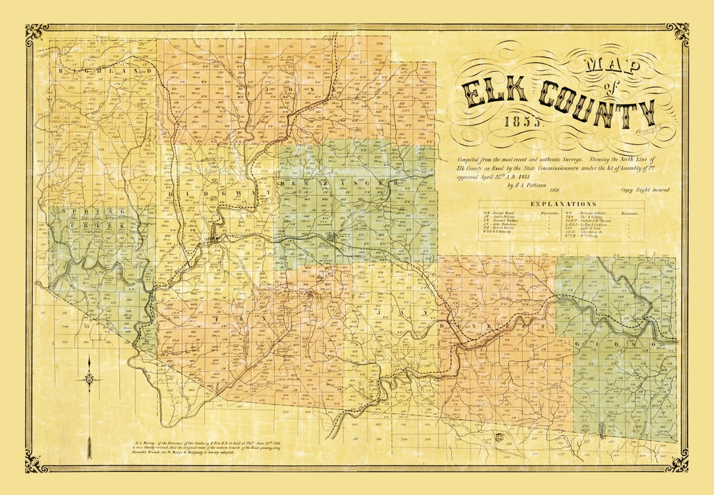 Vintage Map of Elk County, Pennsylvania 1855