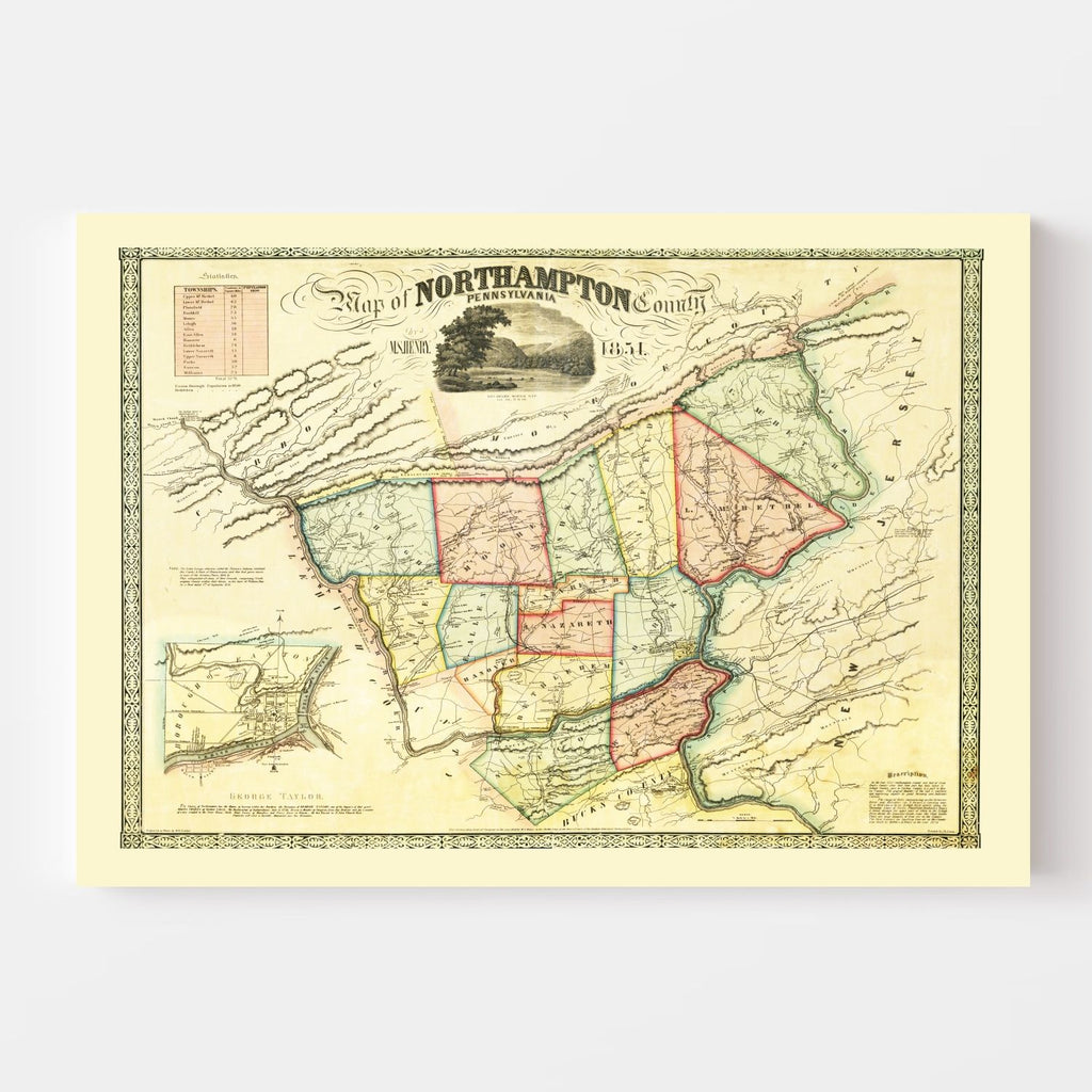 Vintage Map of Northampton County, Pennsylvania 1851