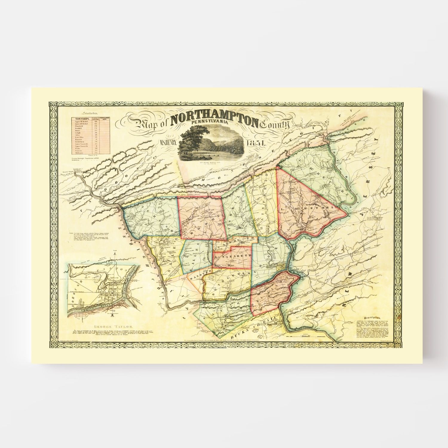 Vintage Map of Northampton County, Pennsylvania 1851