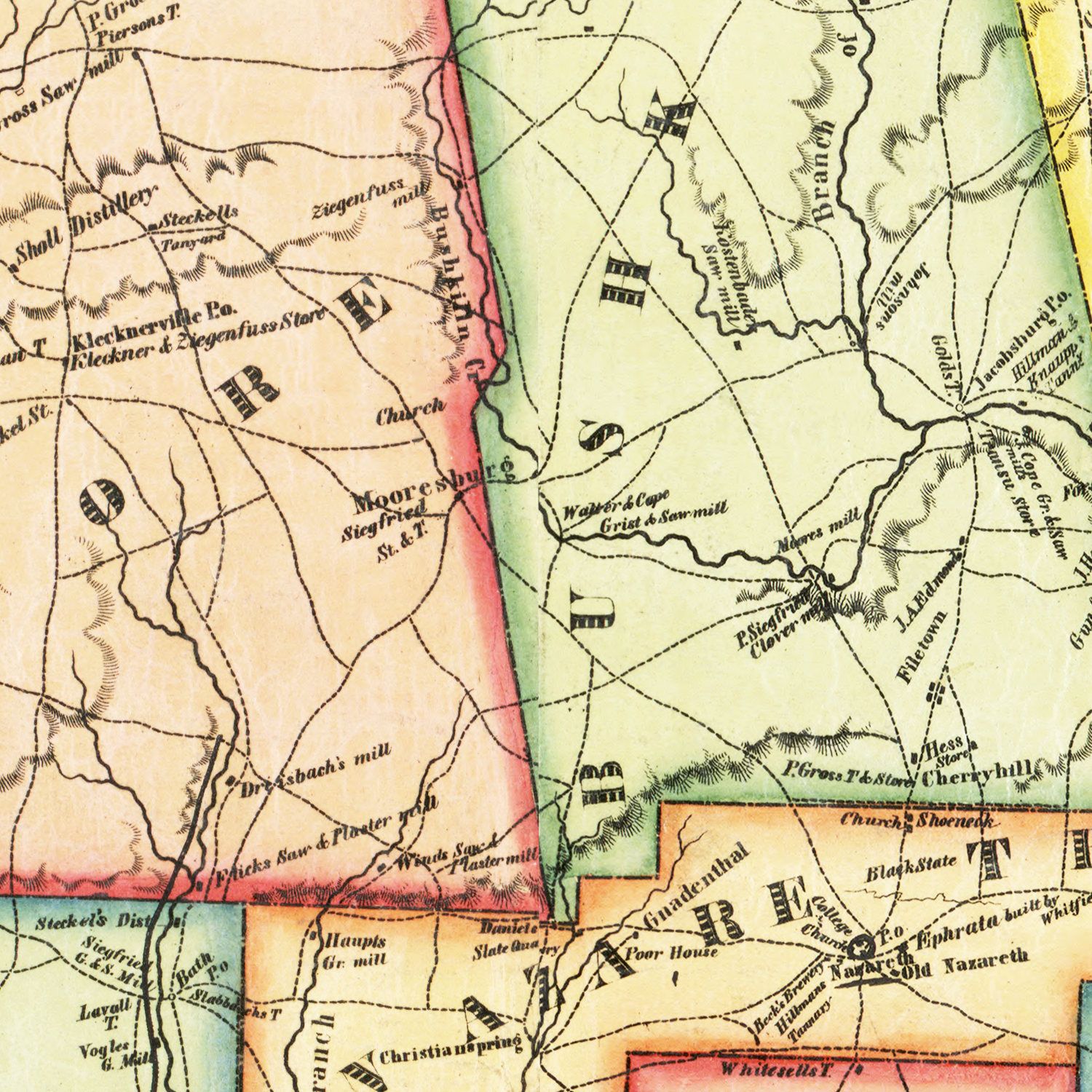 Vintage Map of Northampton County, Pennsylvania 1851