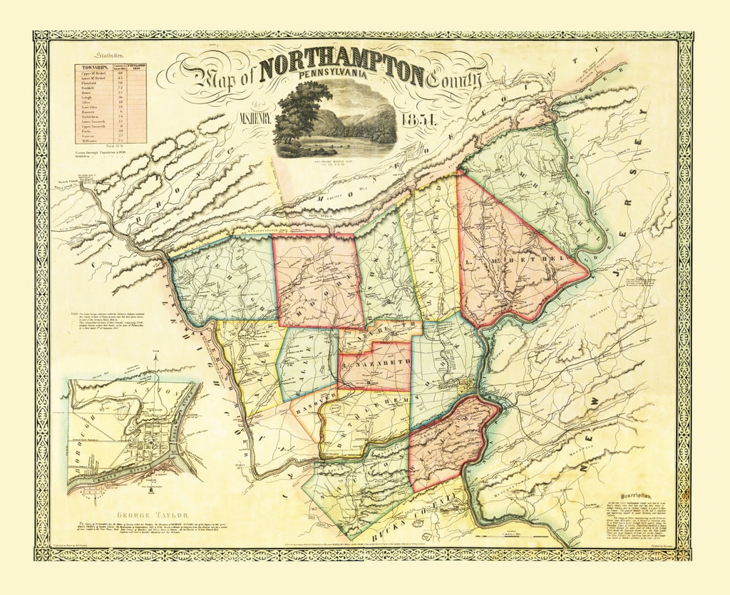 Vintage Map of Northampton County, Pennsylvania 1851