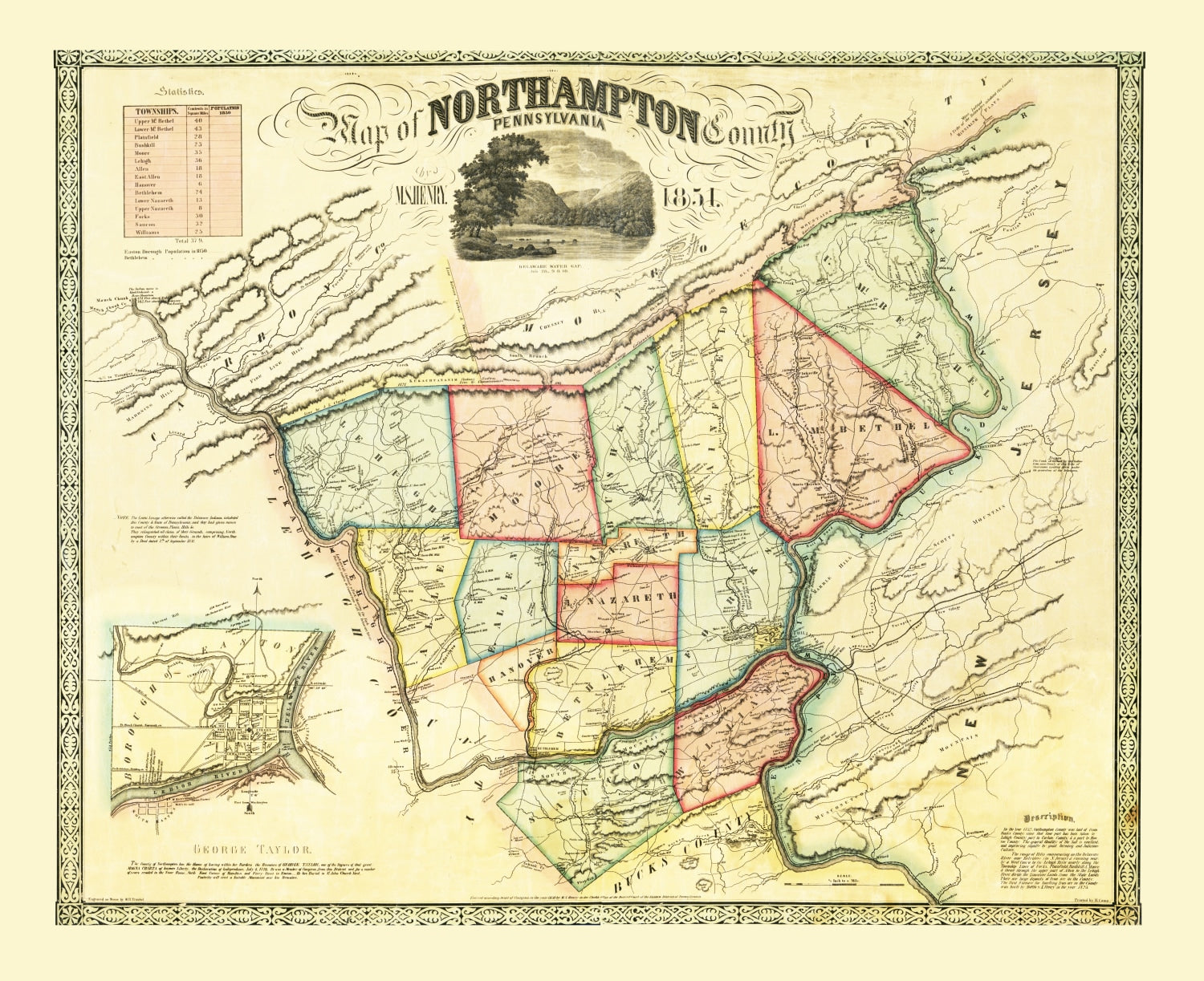 Vintage Map of Northampton County, Pennsylvania 1851