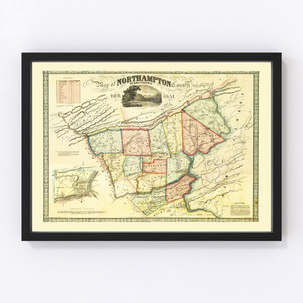 Vintage Map of Northampton County, Pennsylvania 1851