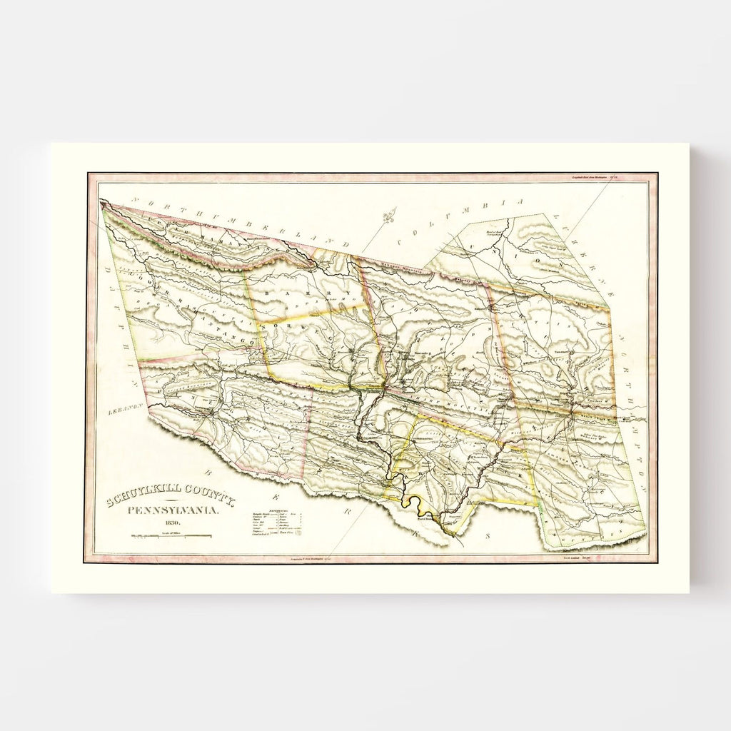 Vintage Map of Schuylkill County, Pennsylvania 1830