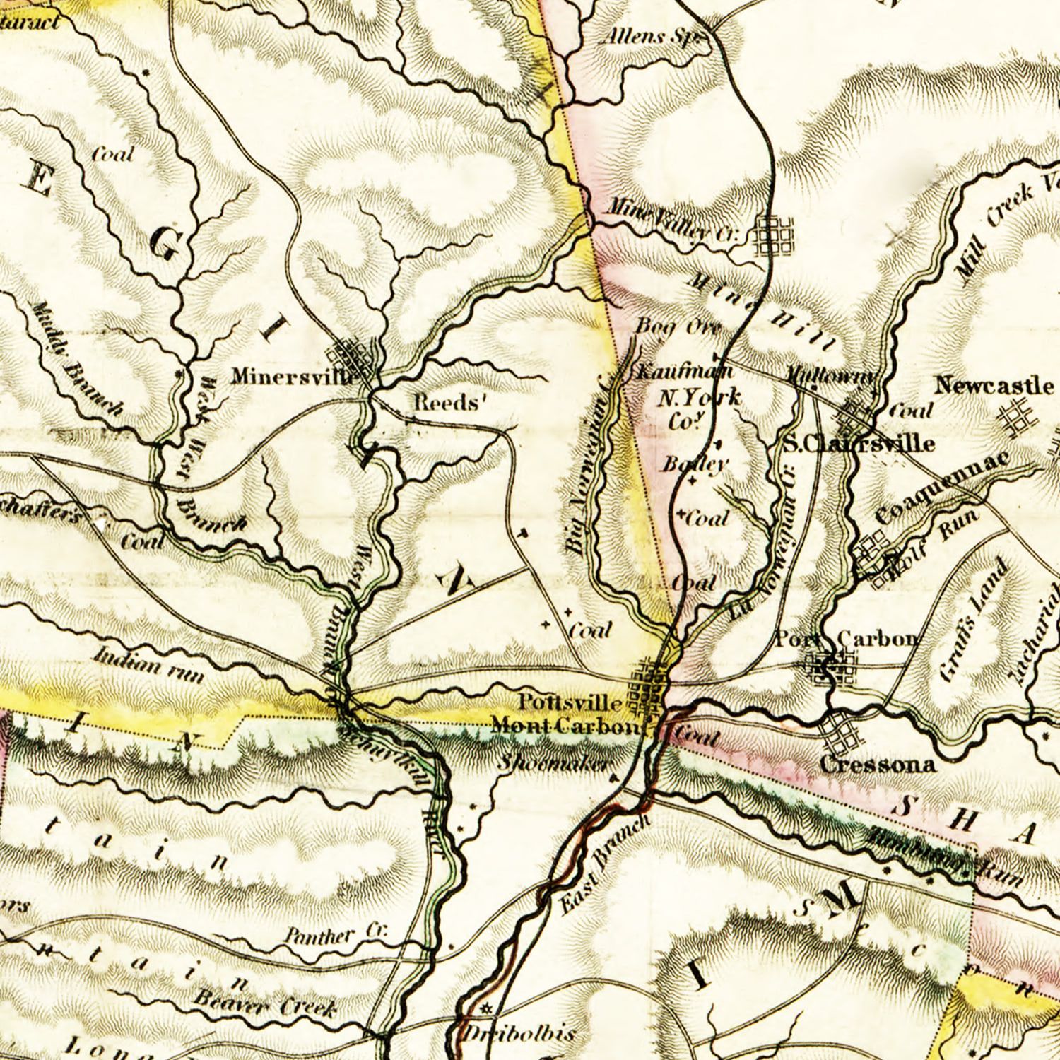 Vintage Map of Schuylkill County, Pennsylvania 1830