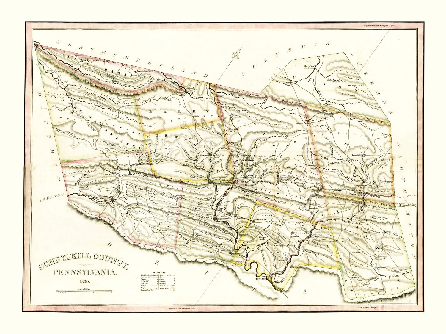 Vintage Map of Schuylkill County, Pennsylvania 1830