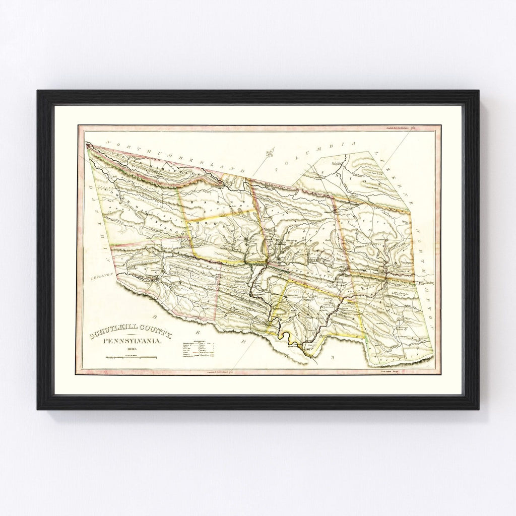 Vintage Map of Schuylkill County, Pennsylvania 1830