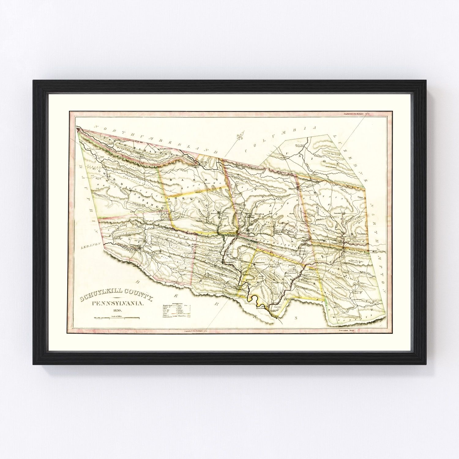 Vintage Map of Schuylkill County, Pennsylvania 1830