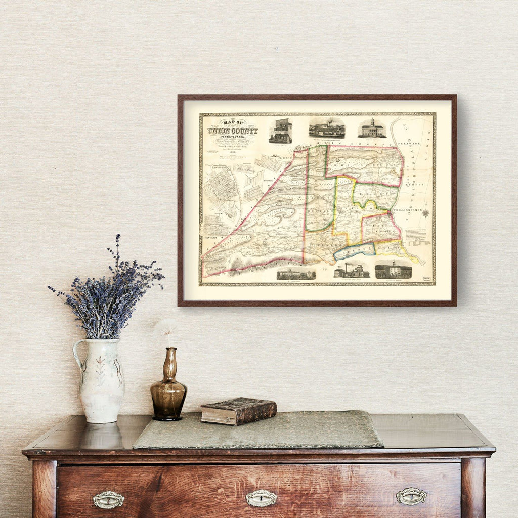 Vintage Map of Union County, Pennsylvania 1856