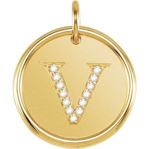 18K Yellow Gold Vermeil .07 CTW Natural Diamond Posh Mommy® Initial V Pendant