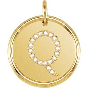18K Yellow Gold Vermeil 1/10 CTW Natural Diamond Posh Mommy® Initial Q Pendant