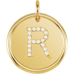 18K Yellow Gold Vermeil .07 CTW Natural Diamond Posh Mommy® Initial R Pendant