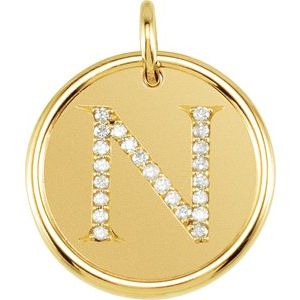 18K Yellow Gold Vermeil 1/8 CTW Natural Diamond Posh Mommy® Initial N Pendant