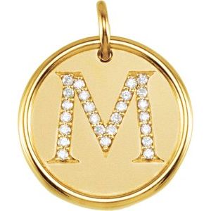 18K Yellow Gold Vermeil 1/1/10 CTW Natural Diamond Posh Mommy® Initial M Pendant