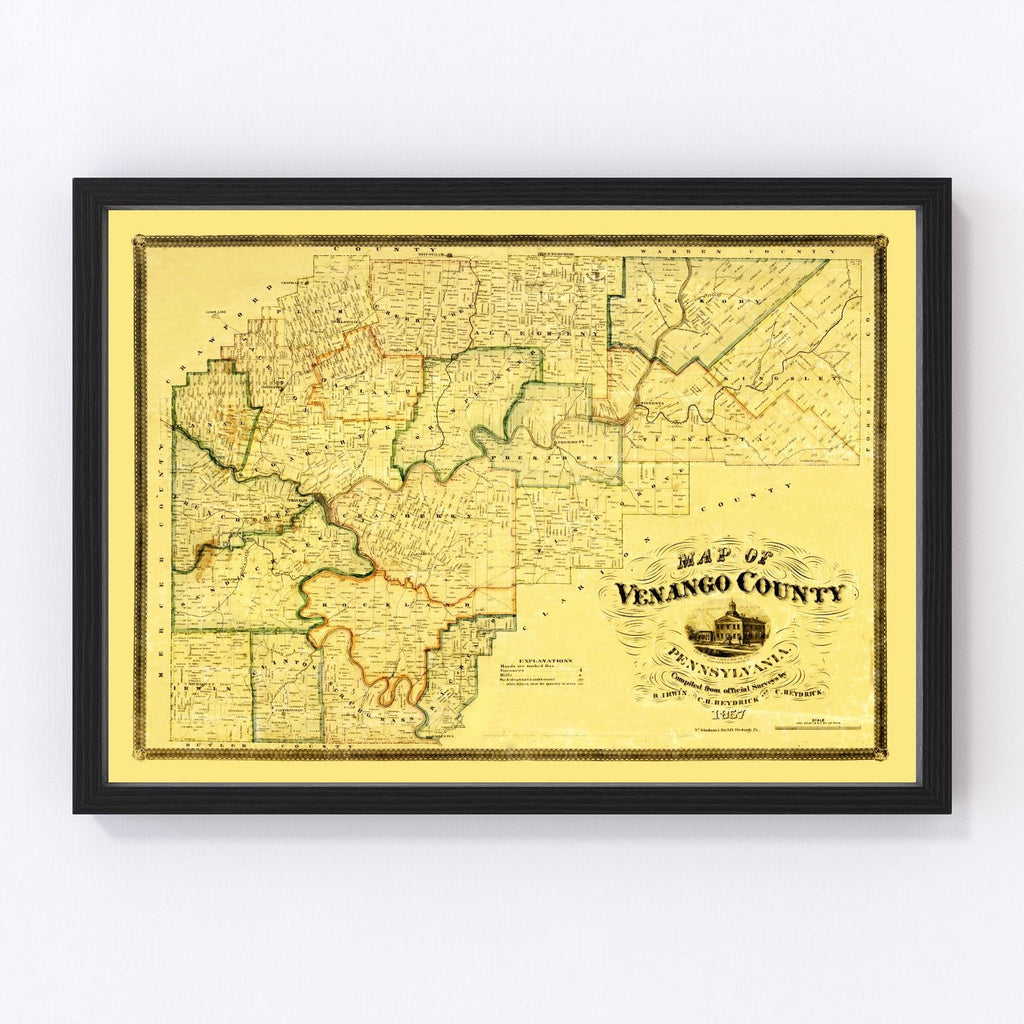 Vintage Map of Venango County, Pennsylvania 1857