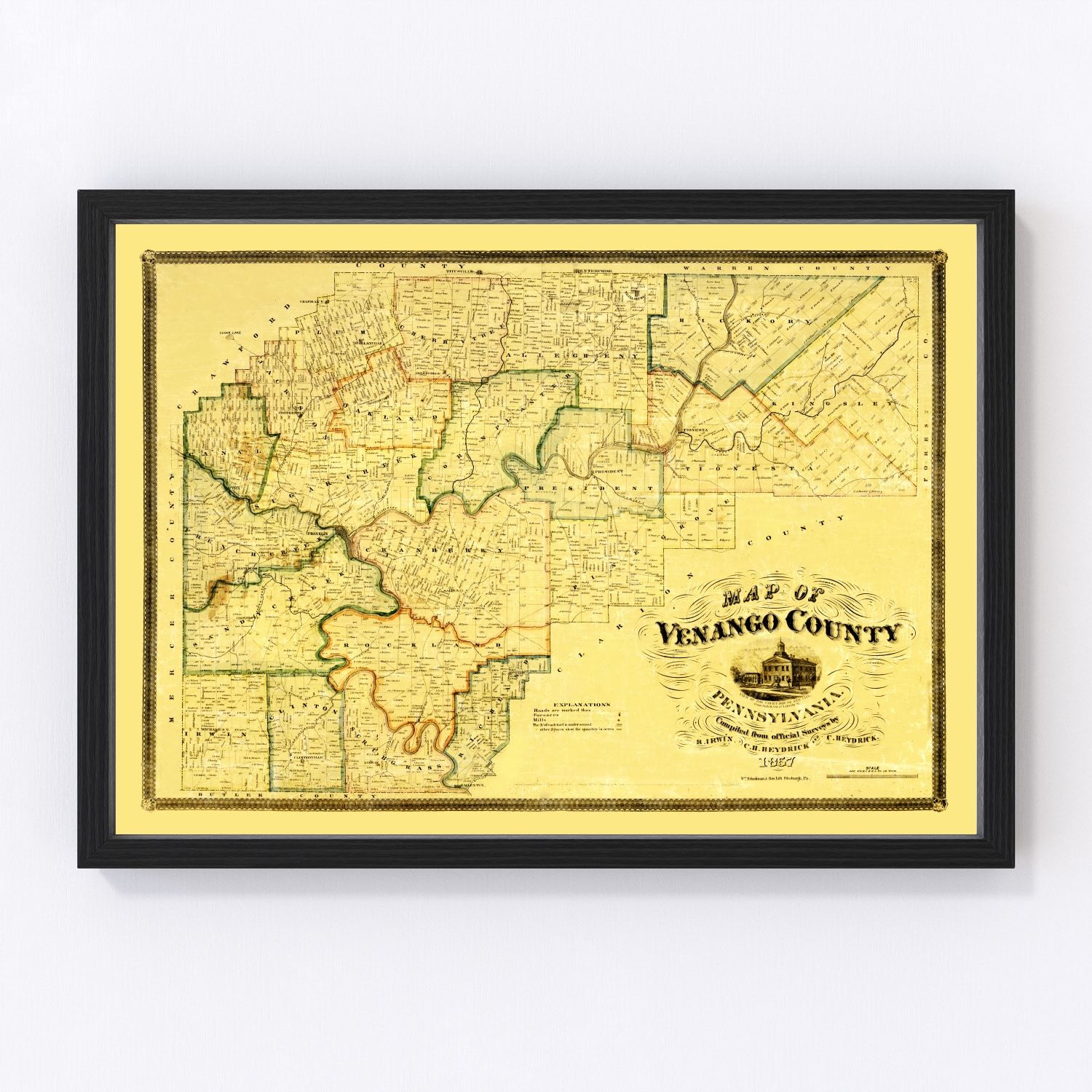 Vintage Map of Venango County, Pennsylvania 1857