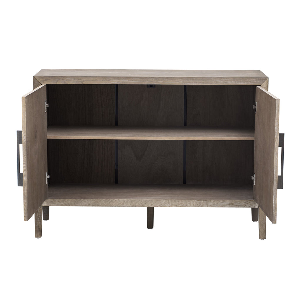 U_STYLE 47.2-Inch Farmhouse Sideboard with Ash Veneer and 2 Doors, Retro Buffet with 3-Tier Shelves and Adjustable Feet, Minimalist Wooden Storage Cabinet with Iron Handles for Living Room, Kitchen
