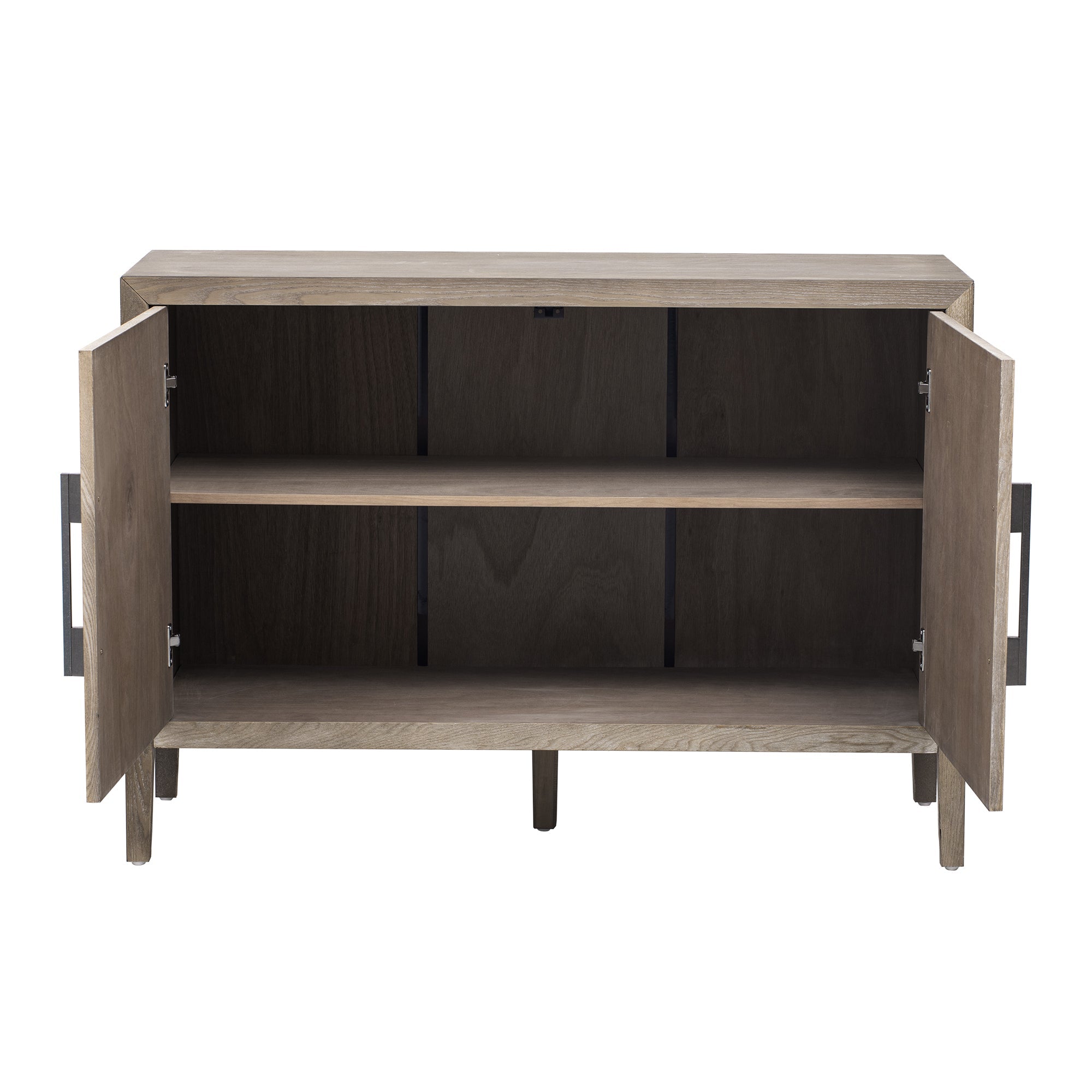 U_STYLE 47.2-Inch Farmhouse Sideboard with Ash Veneer and 2 Doors, Retro Buffet with 3-Tier Shelves and Adjustable Feet, Minimalist Wooden Storage Cabinet with Iron Handles for Living Room, Kitchen