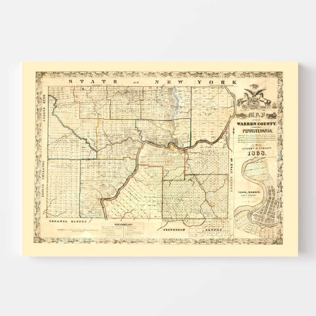 Vintage Map of Warren County, Pennsylvania 1838
