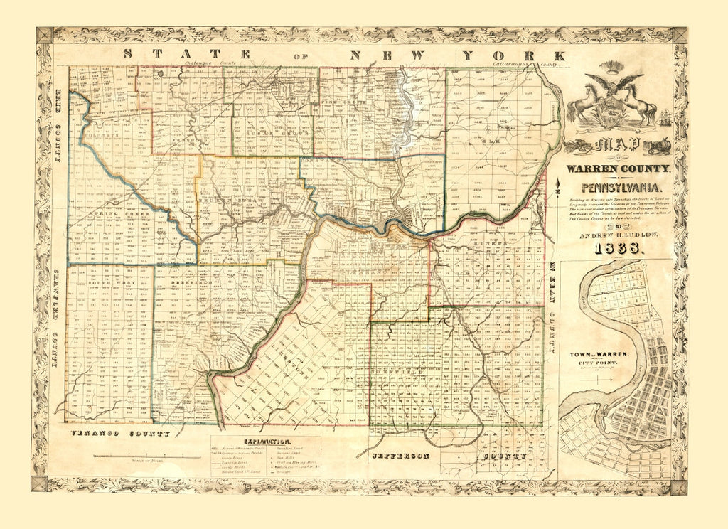 Vintage Map of Warren County, Pennsylvania 1838