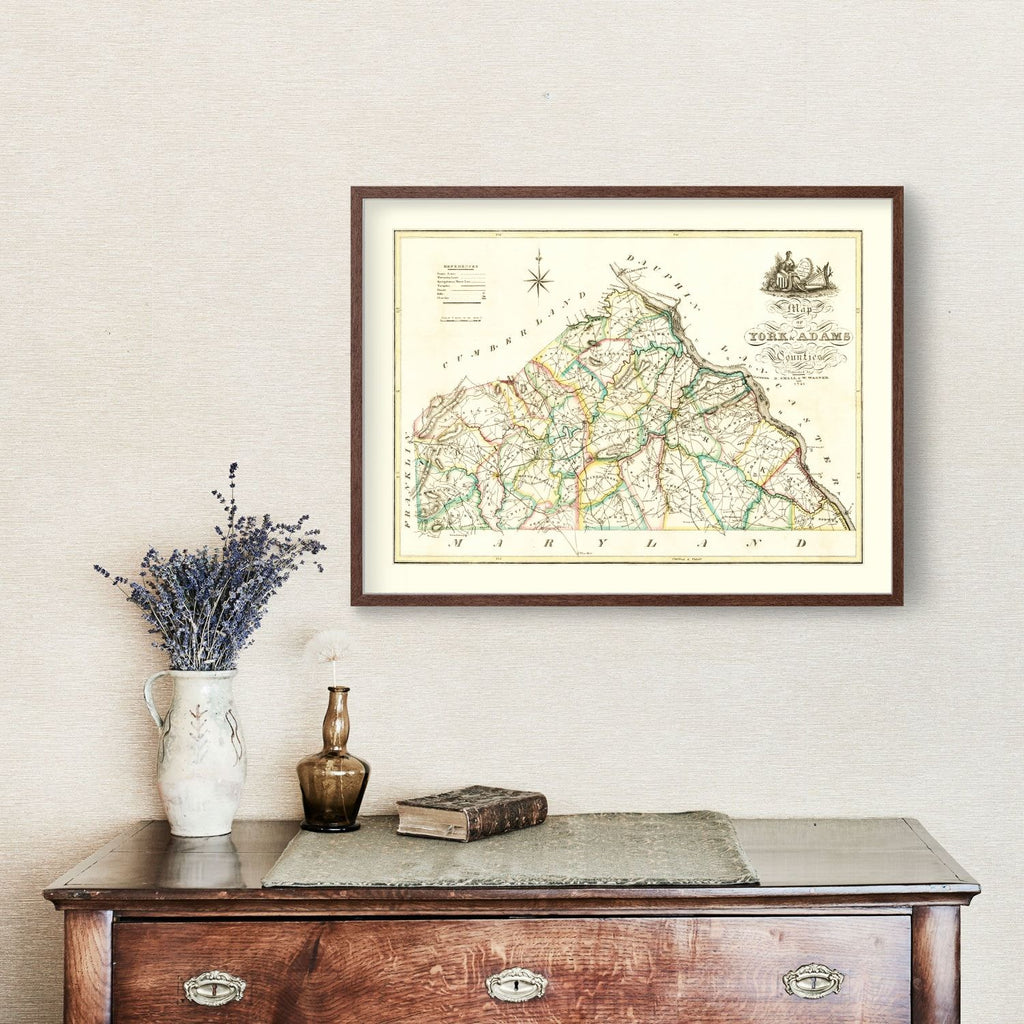 Vintage Map of York County, Pennsylvania 1821