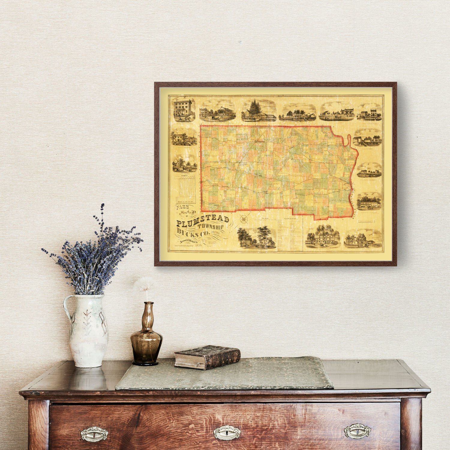 Vintage Map of Bucks County, Pennsylvania 1859