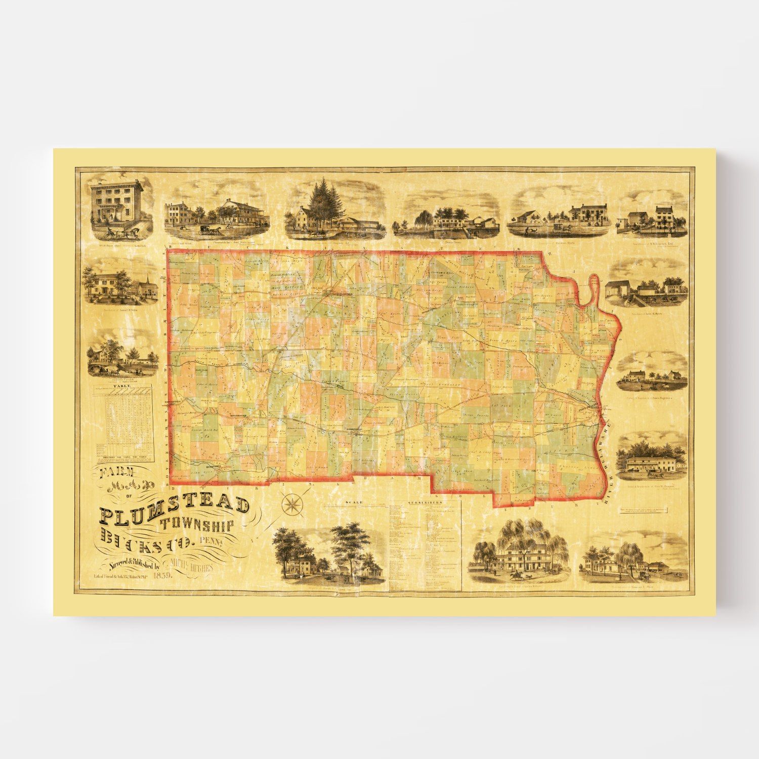 Vintage Map of Bucks County, Pennsylvania 1859