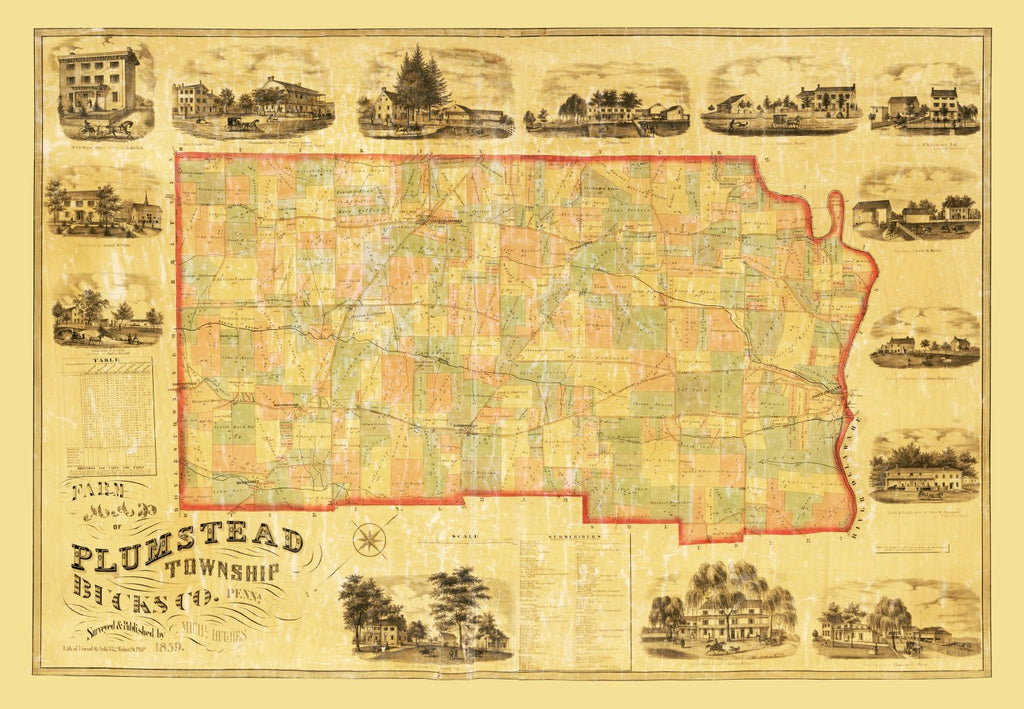 Vintage Map of Bucks County, Pennsylvania 1859