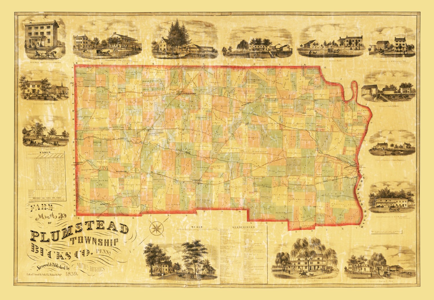 Vintage Map of Bucks County, Pennsylvania 1859