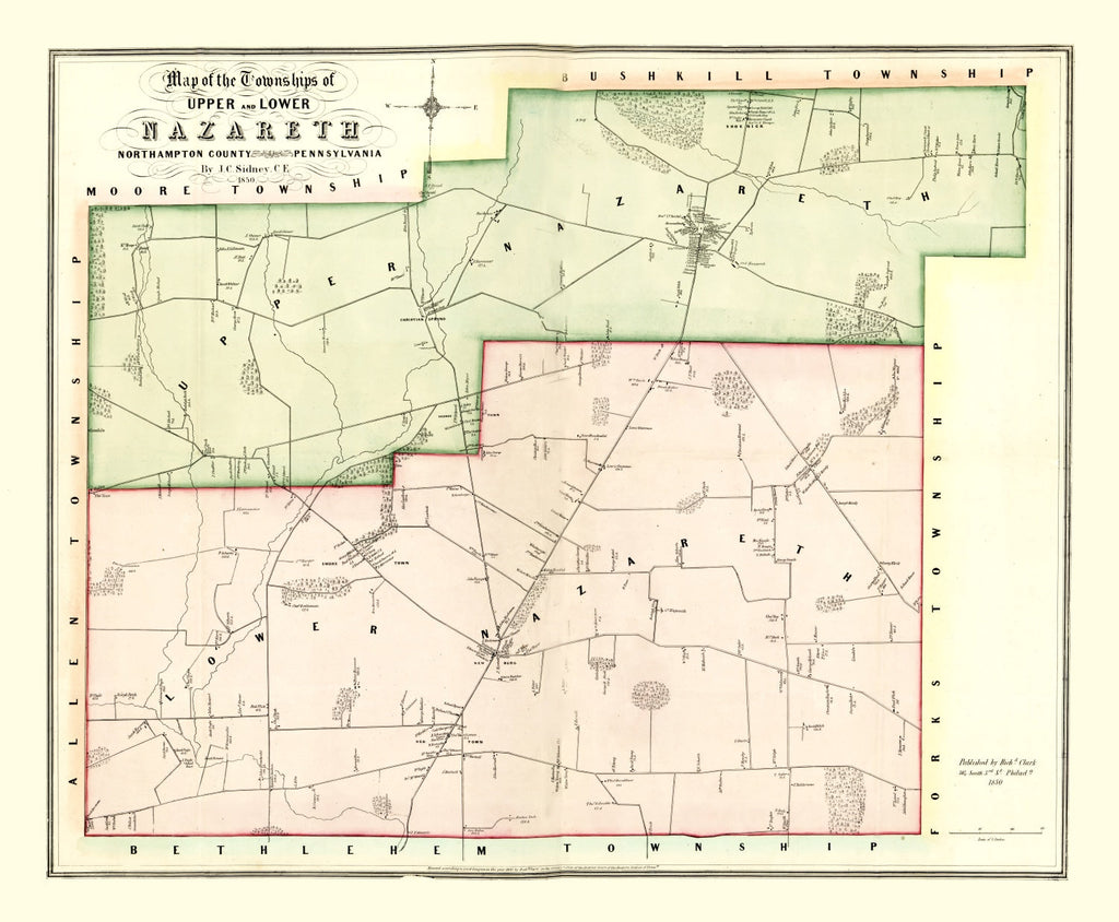 Vintage Map of Northampton County, Pennsylvania 1850