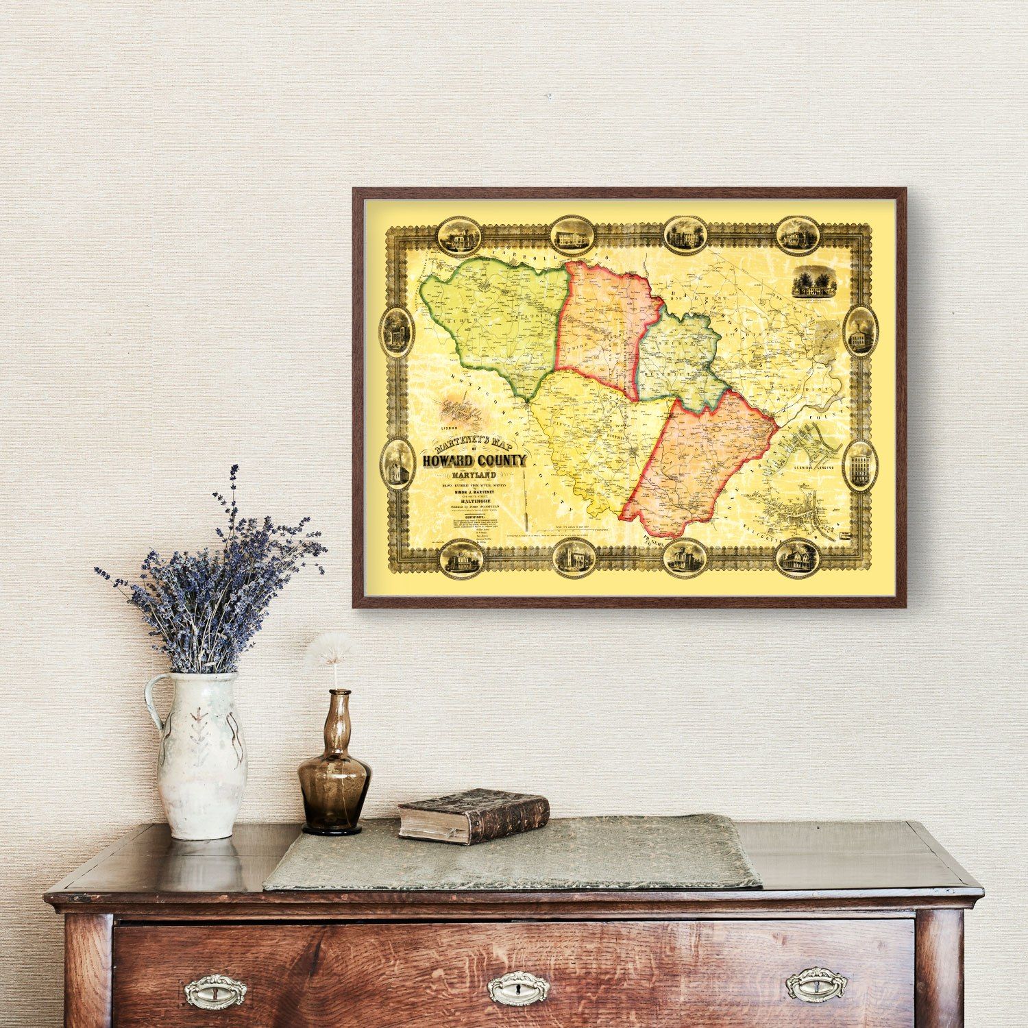 Vintage Map of Howard County, Maryland 1860