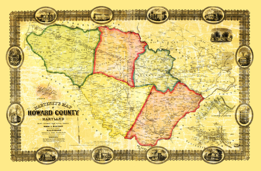 Vintage Map of Howard County, Maryland 1860