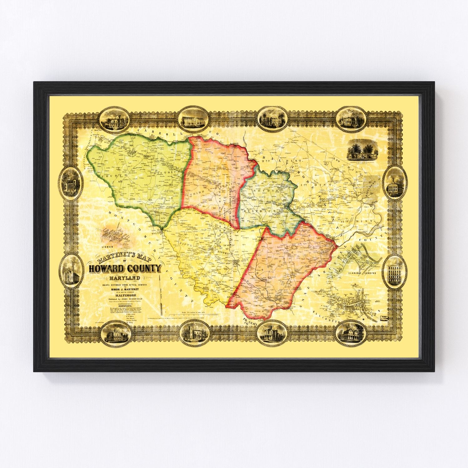 Vintage Map of Howard County, Maryland 1860