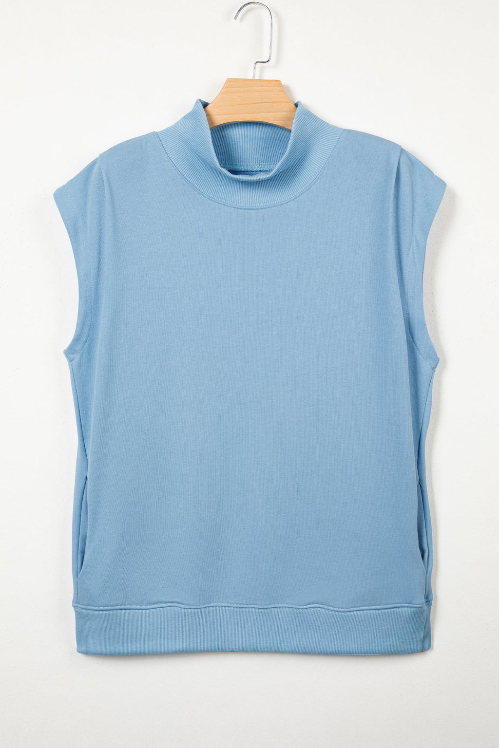 Solid Mock Neck Cap Sleeve Oversized Top