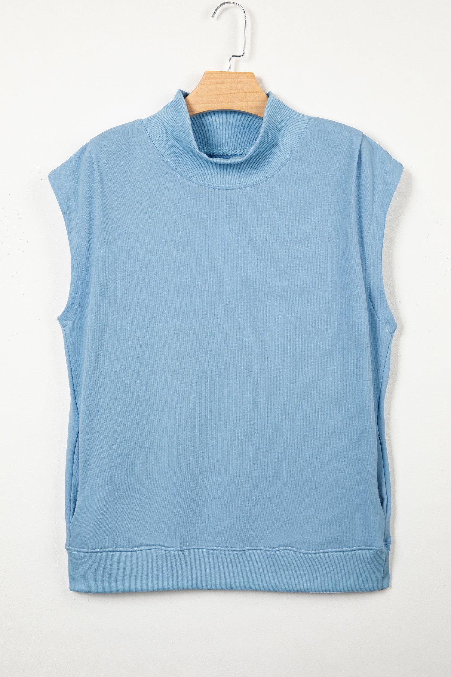 Solid Mock Neck Cap Sleeve Oversized Top
