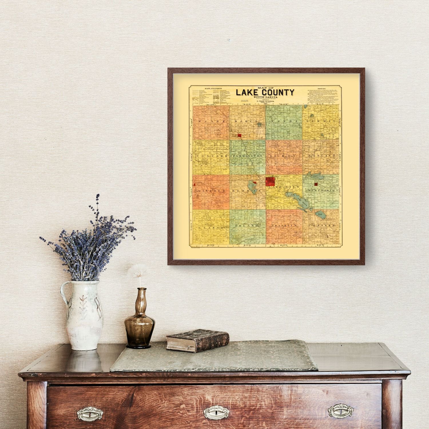 Vintage Map of Lake County, South Dakota 1899