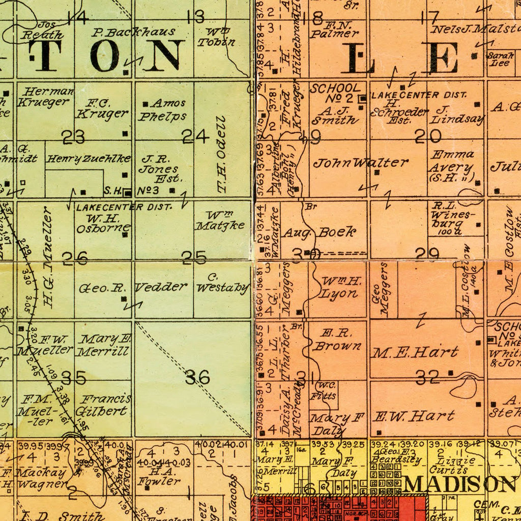 Vintage Map of Lake County, South Dakota 1899