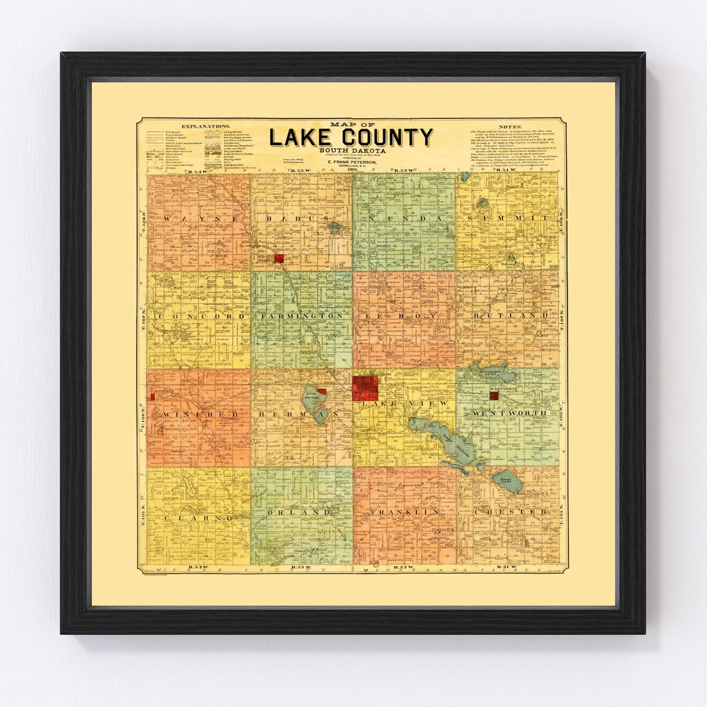 Vintage Map of Lake County, South Dakota 1899